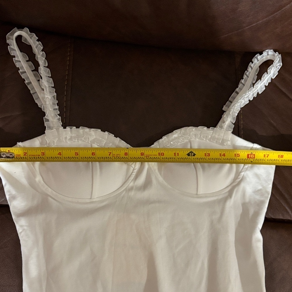 NWT ROSIE POSIE Chic White Ruffled Strap Tank Top - Picture 6 of 9